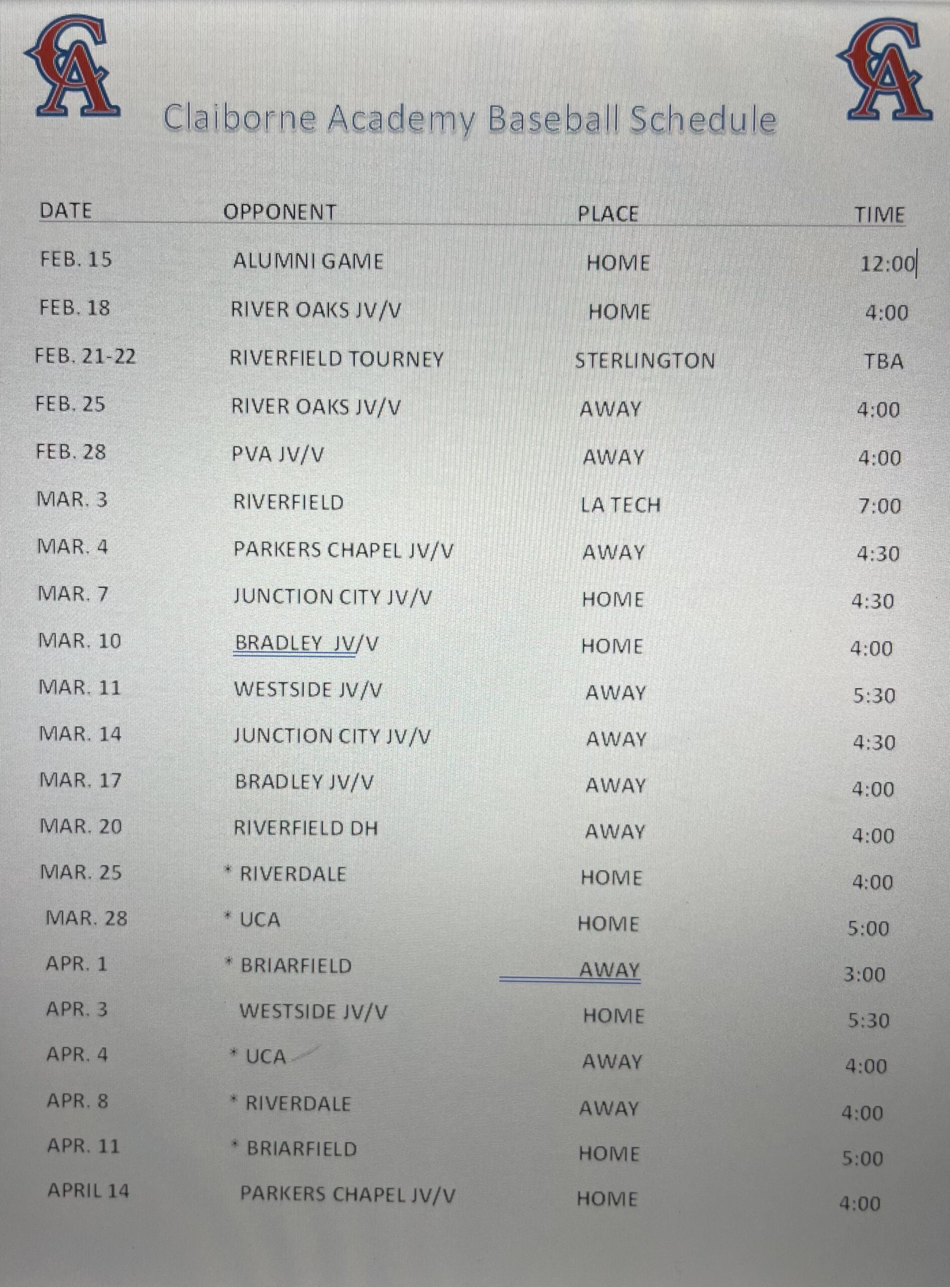 Baseball Schedule